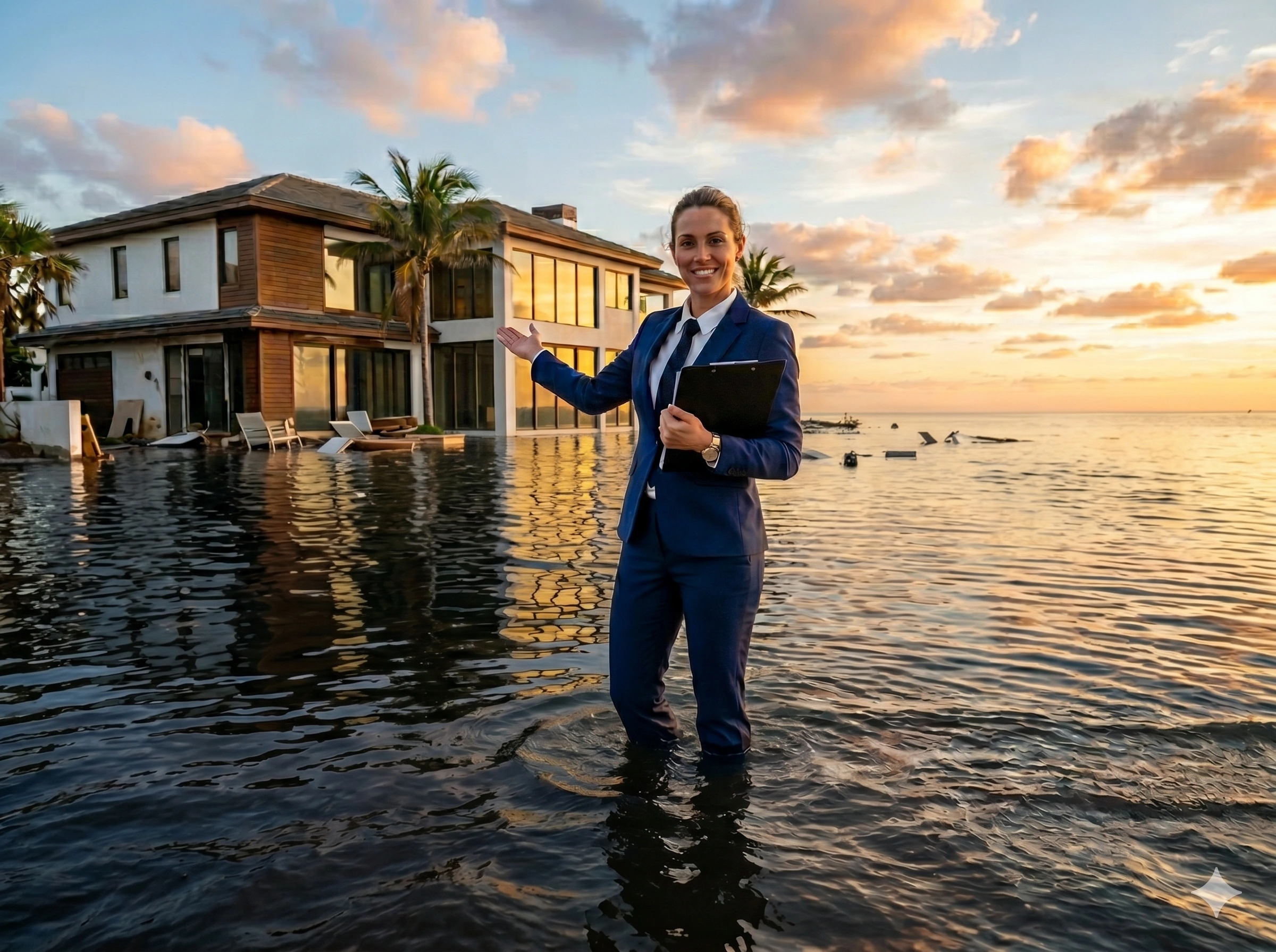 Real estate agent in floodwater